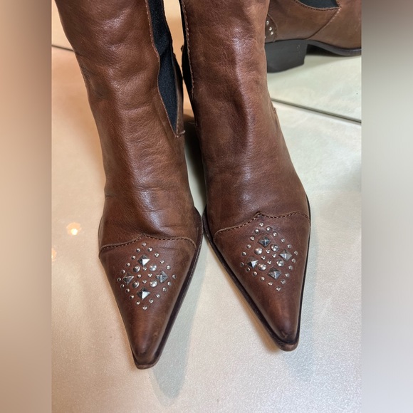 Giancarlo Paoli Made in Italy Leather Western Cut Short Studded Boots 36.5 - Picture 13 of 14